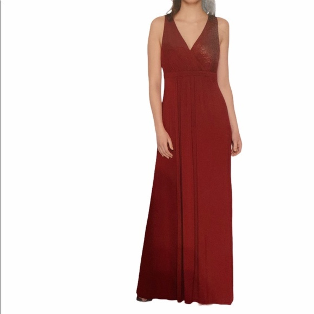 Marty L ruby red sleeveless knit v-neck maxi dress